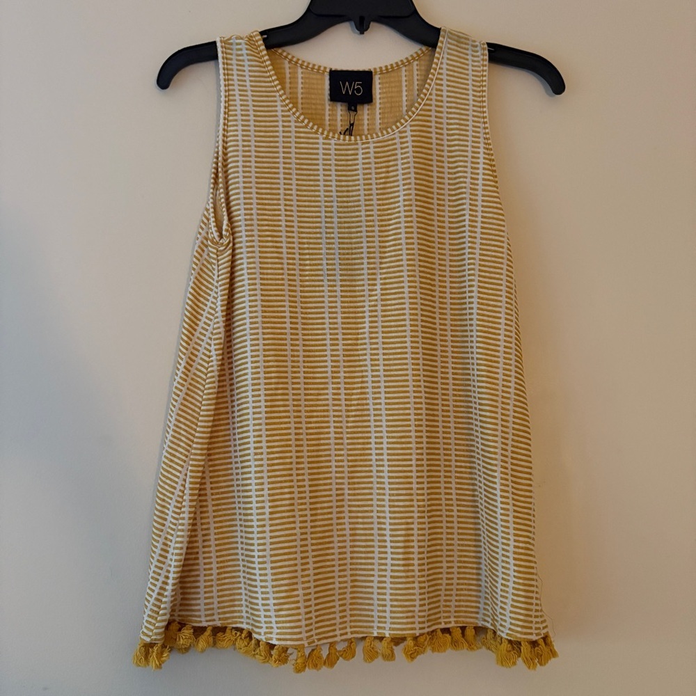 Anthropologie W5 Mustard Striped Tassel Hem Tank Top Small NWT